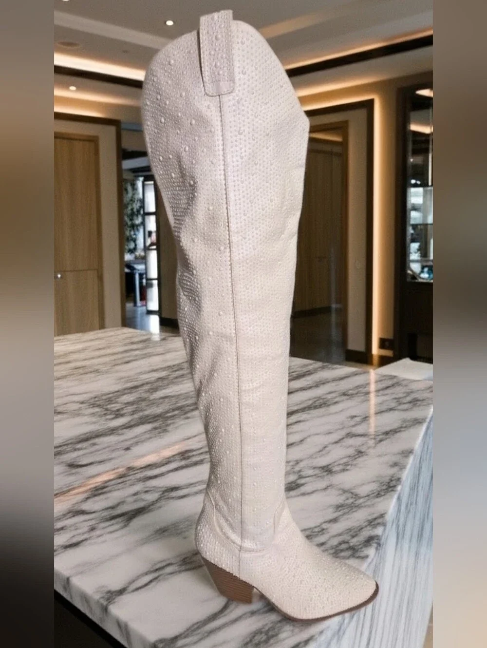 ✨ Forever Link White Rhinestone Over-The-Knee Cowgirl Boots 7.5
